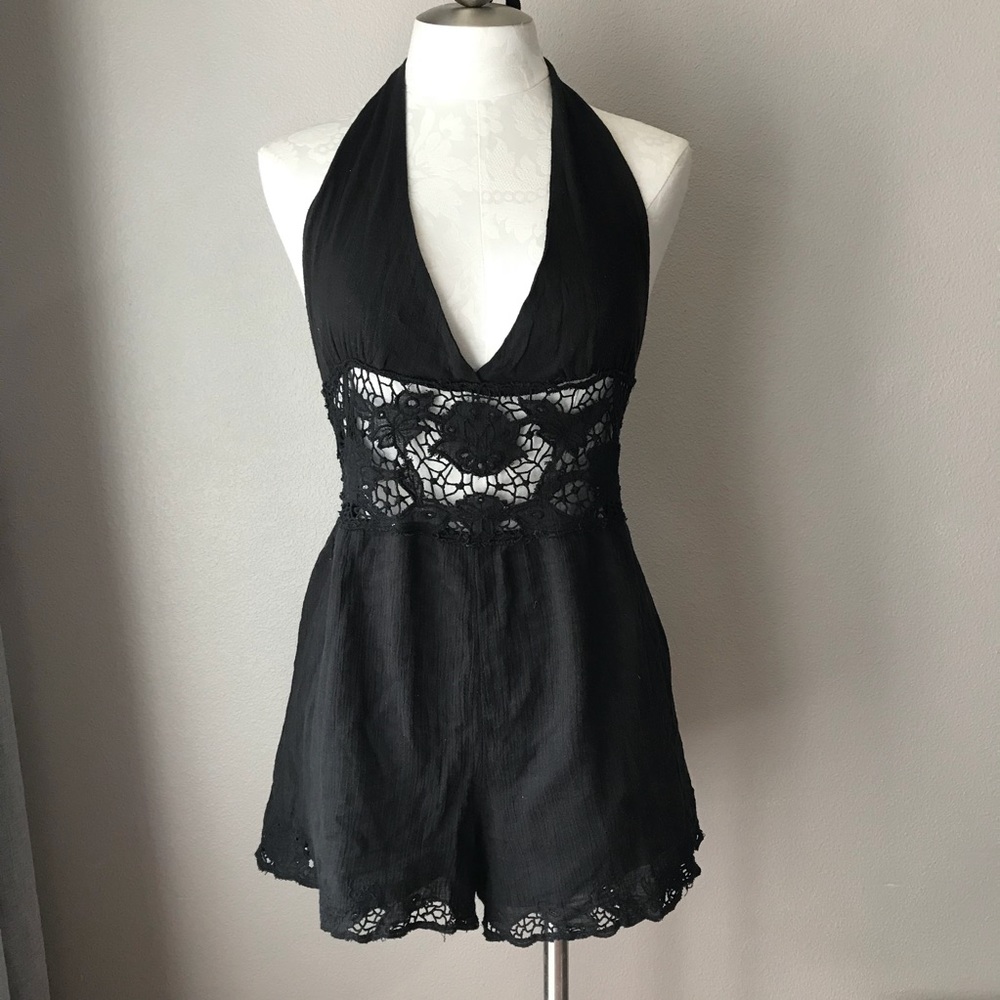 Free People Black Lace Romper